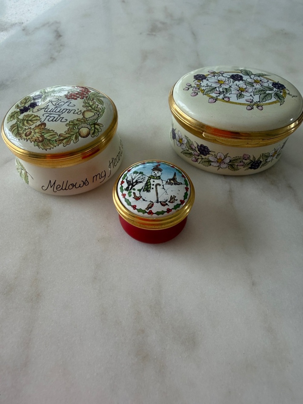 Hand email Decorative Trinket Boxes Set in Cream, White & Red with Gold Trim